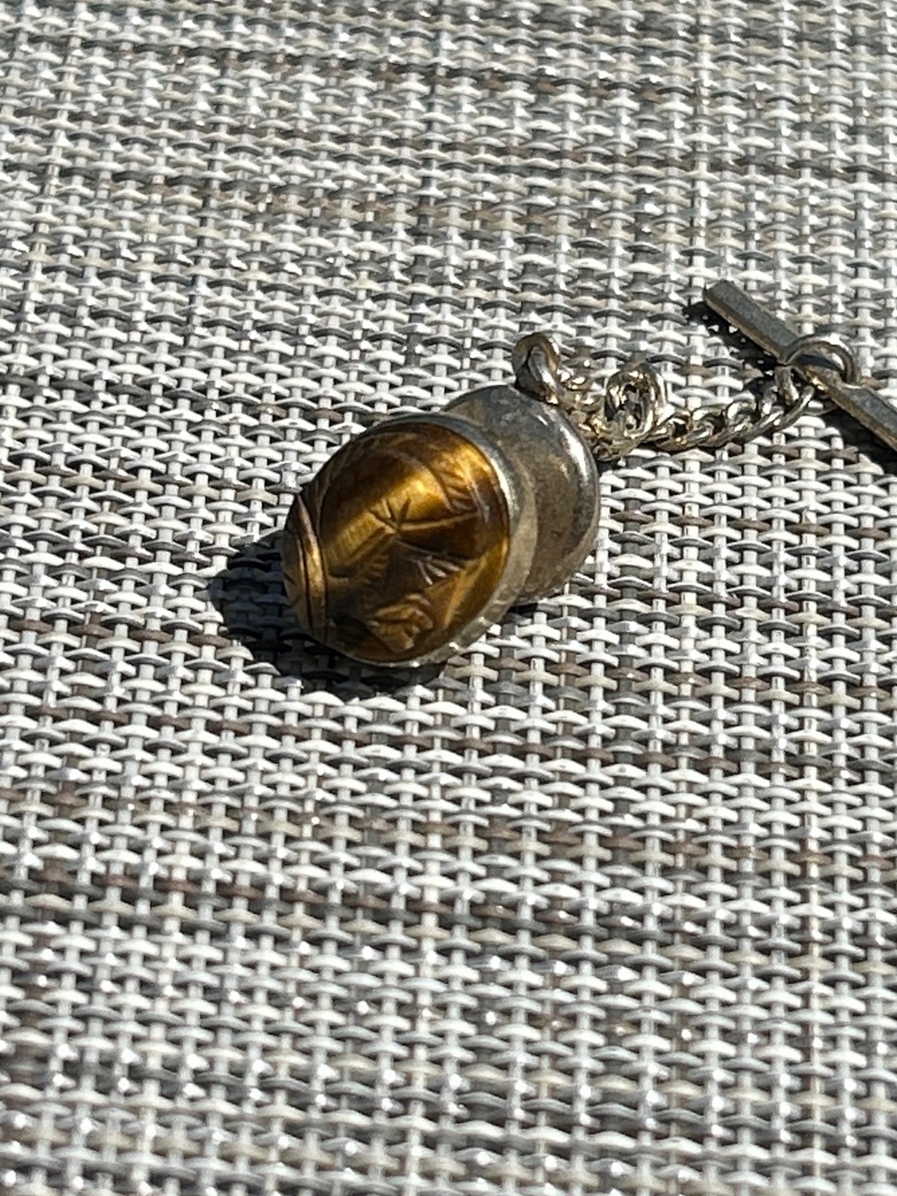 Soldier Profile Carved Stone Tie Tack with Chain